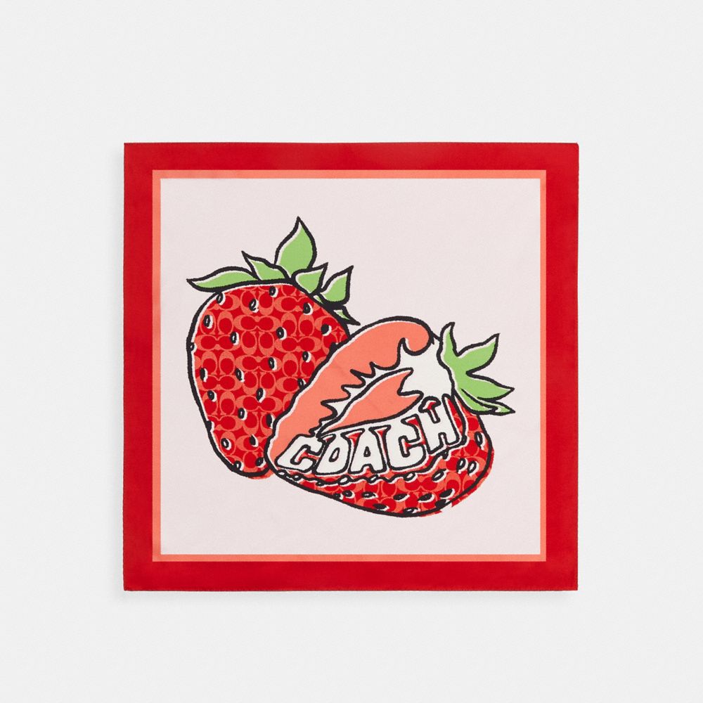 coach retro sliced strawberry print silk square scarf CAP57-PK/RD