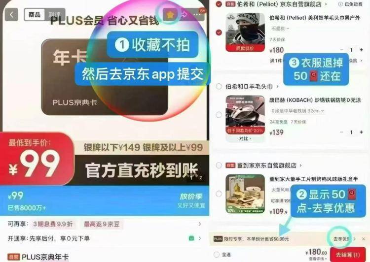 京东PLUS会员50元开卡：收藏浏览+勾选年卡，立省49元得12积分权益