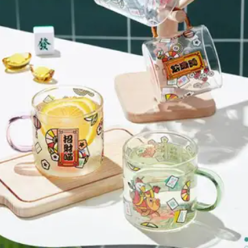 【新低】19.8元包邮！共禾京品 幸运麻将 高硼硅耐热玻璃水杯 430ml*2件