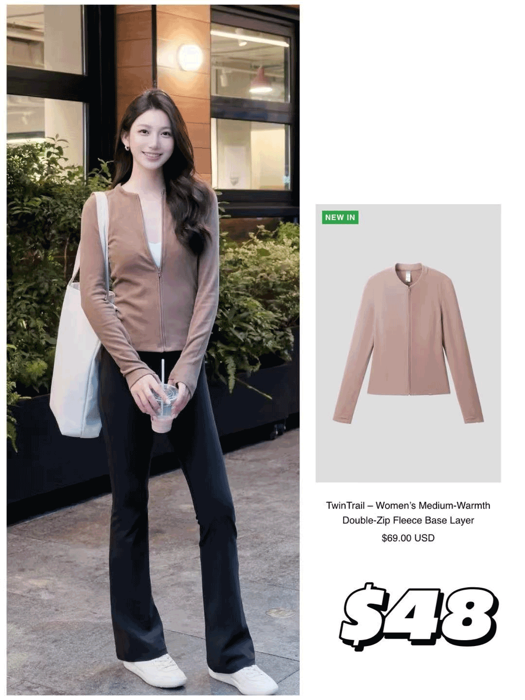 Model wearing a stylish stand-collar fleece jacket from Beneunder.