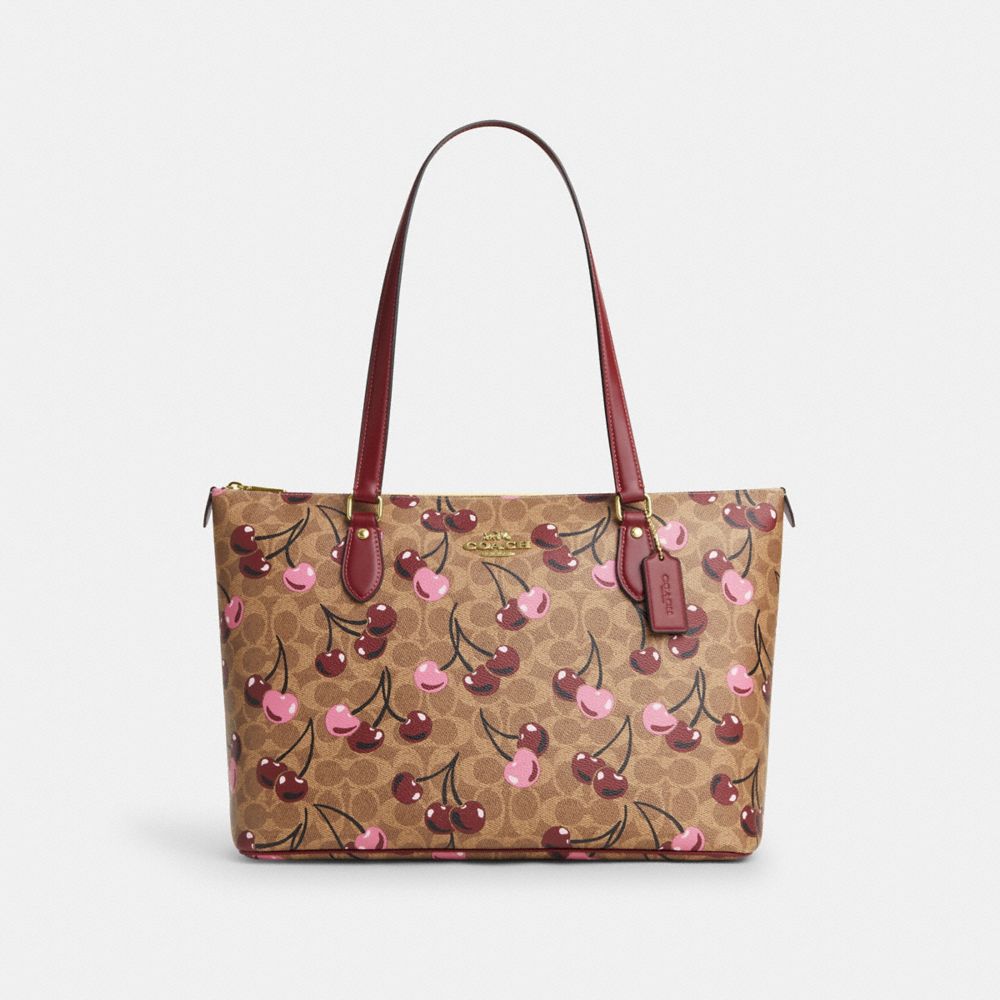 coach gallery tote bag in signature canvas with cherry print CAA71-IMTAM