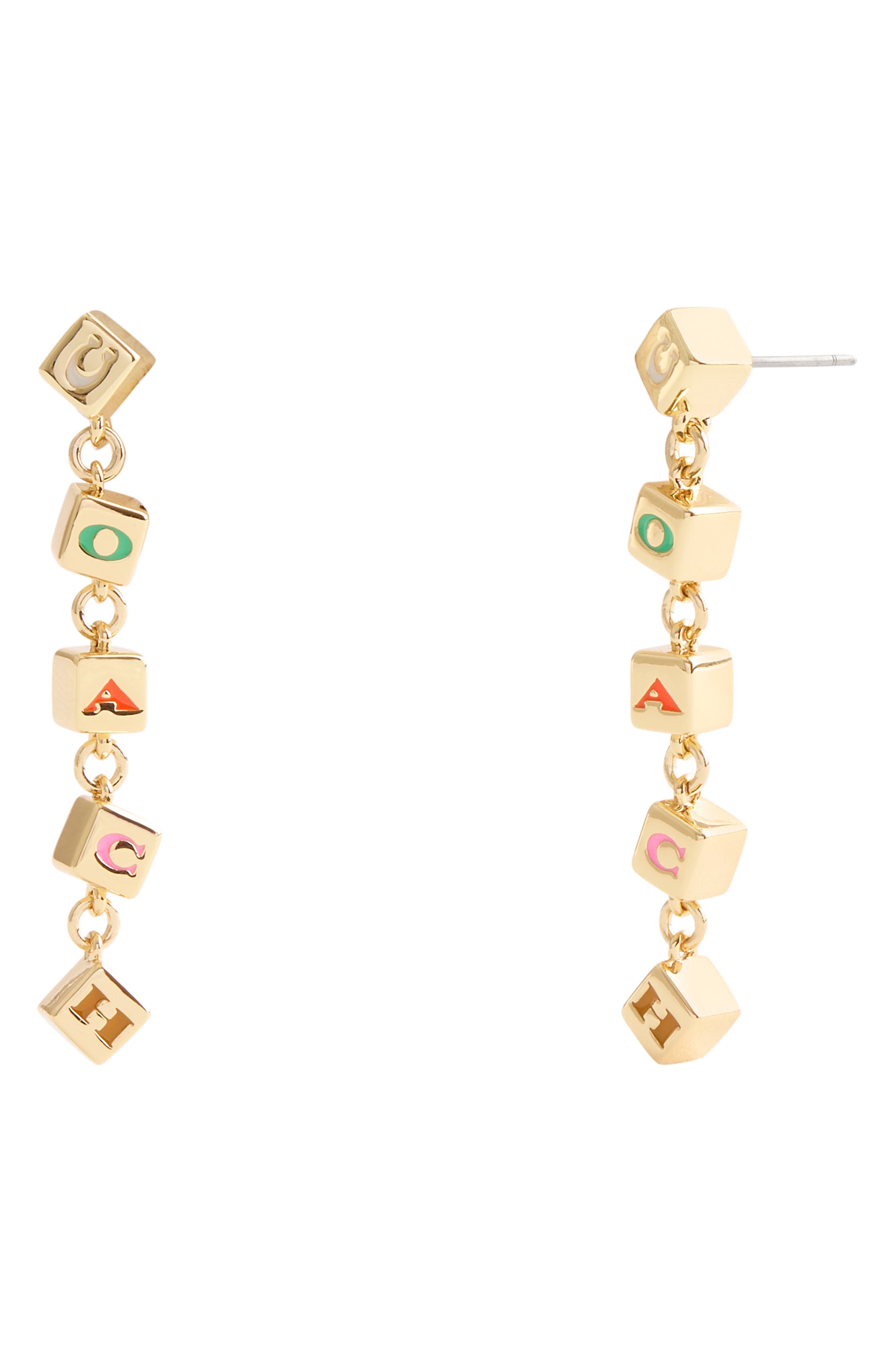 COACH Logo Cube Linear Drop Earrings