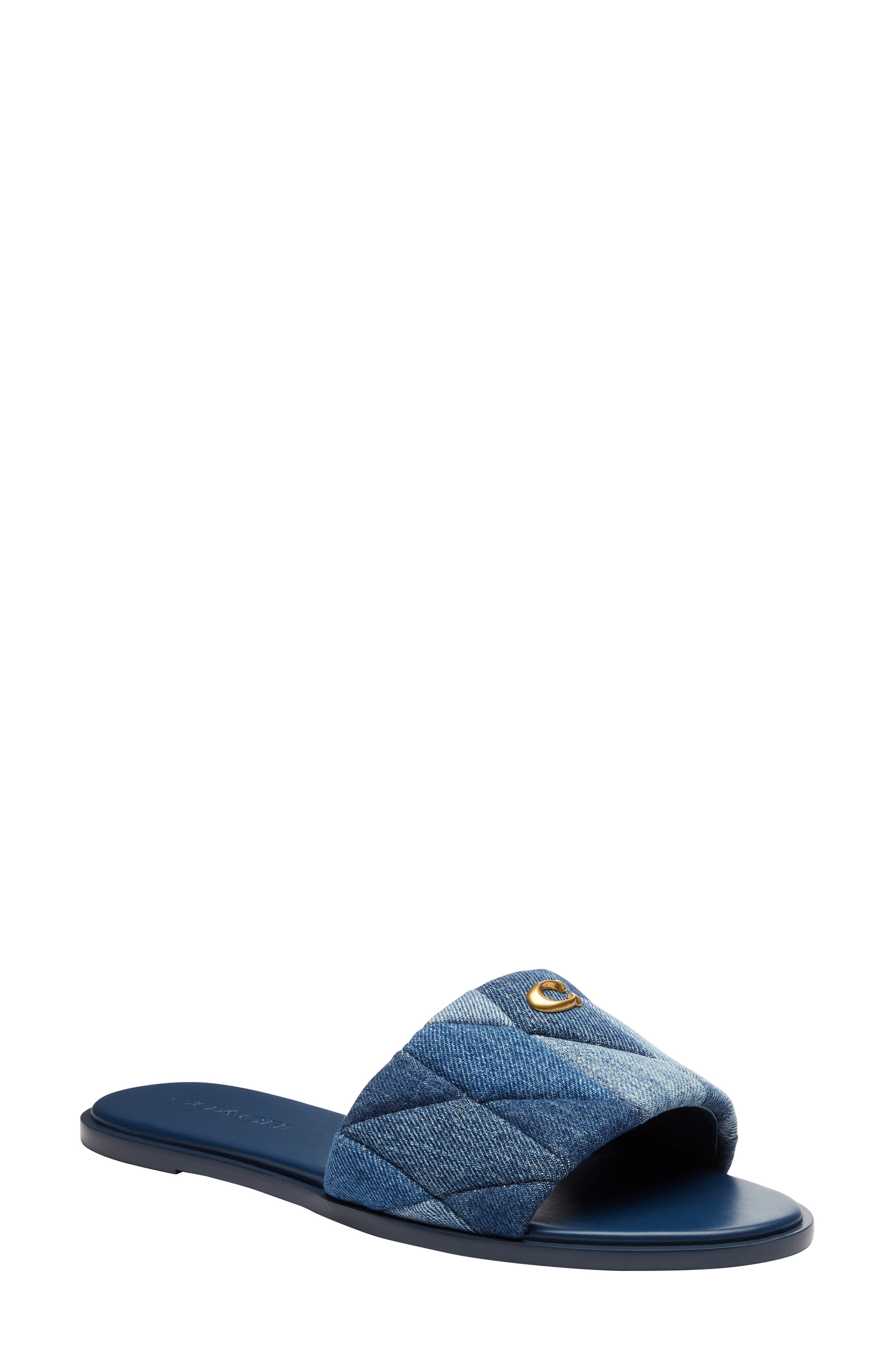 COACH Holly Quilted Patchwork Denim Slide Sandal