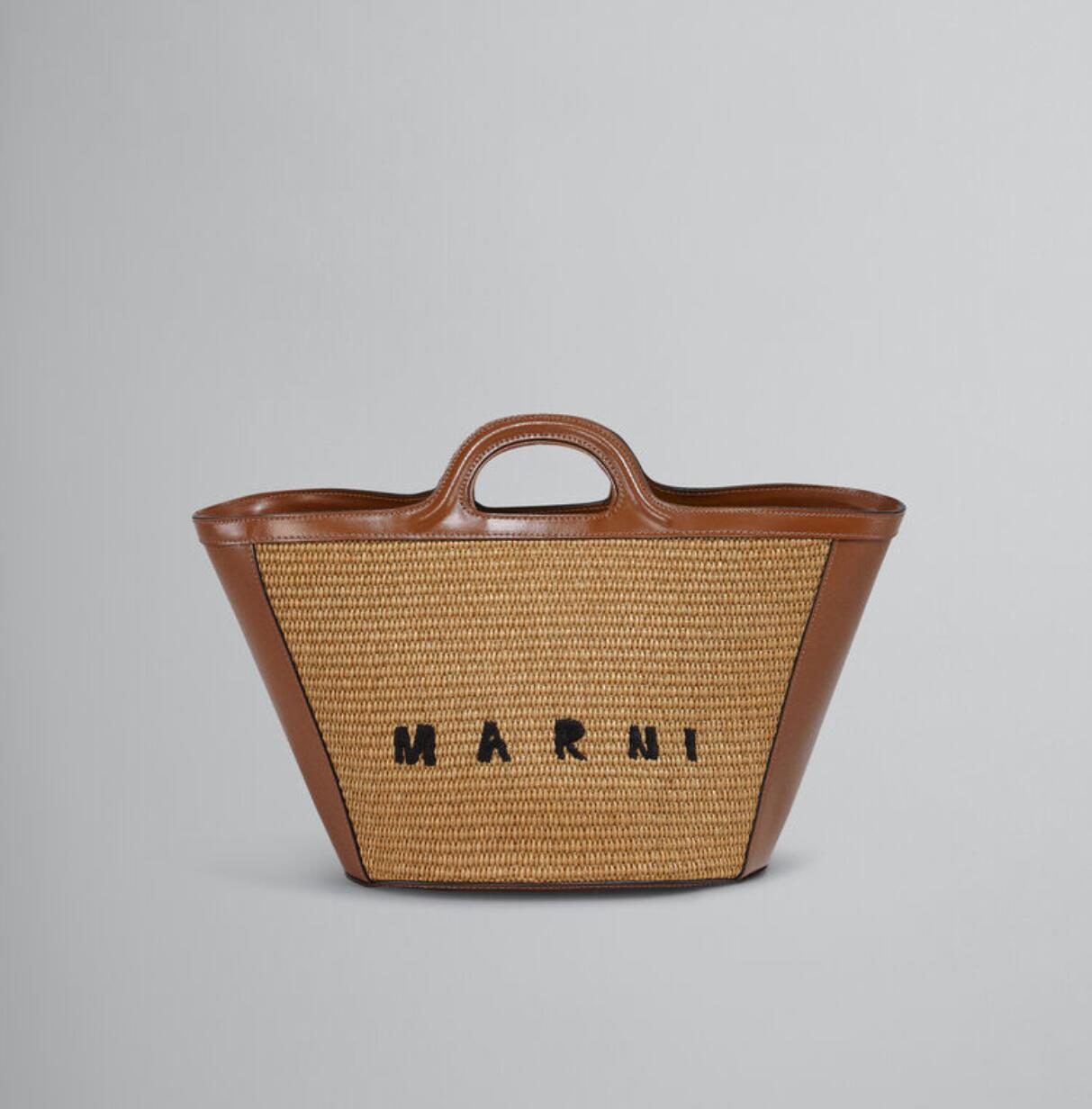 MARNI Tropicalia拉菲草SMALL小号棕菜篮子托特包