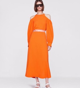 Women Bright Orange Belted 连衣裙