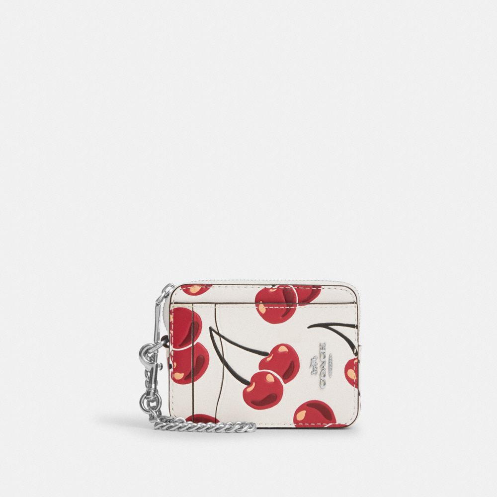 coach zip card case with cherry print CZ761-SVCAH