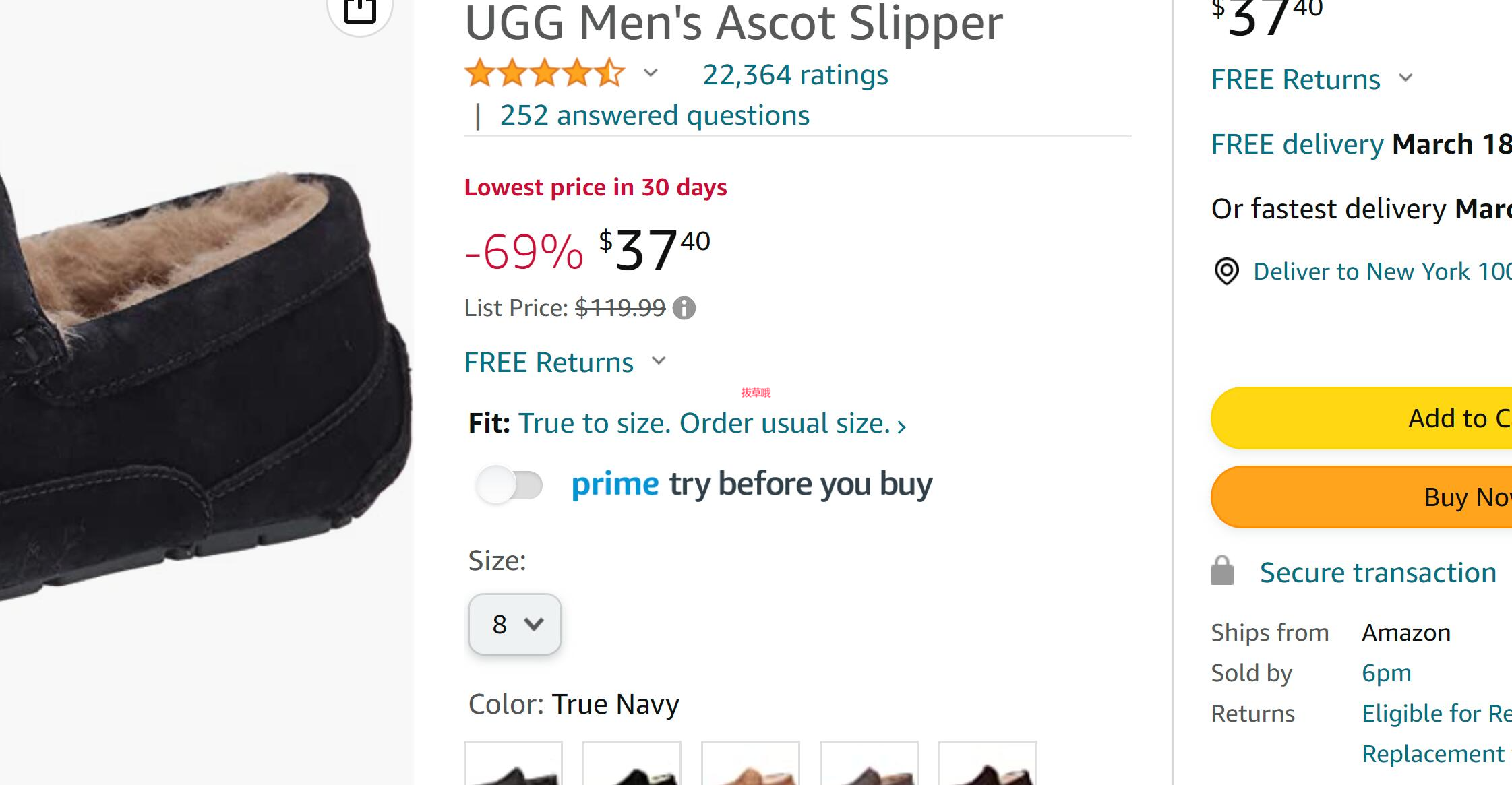 UGG Ascot Slipper男士豆豆鞋驾车鞋,8码特价$37.40 - 拔草哦