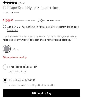 Longchamp珑骧 Le Pliage小号Nylon饺子包8折$100