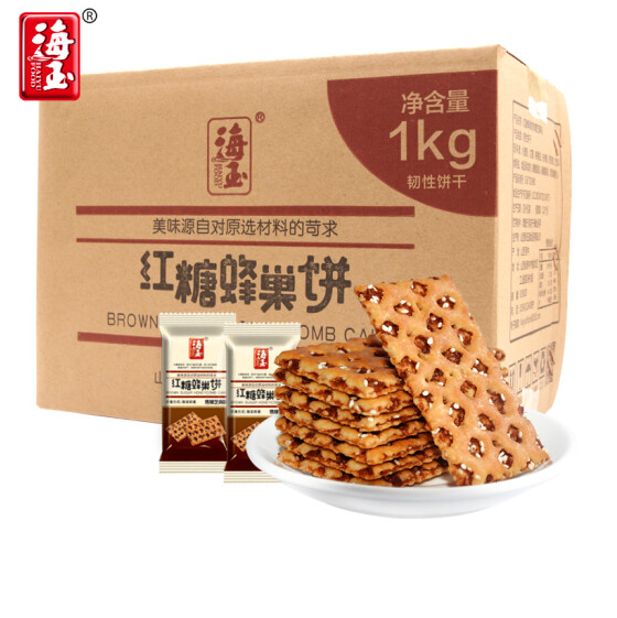 【低价】14.9元！海玉 蜂巢脆饼干红糖味 1000g