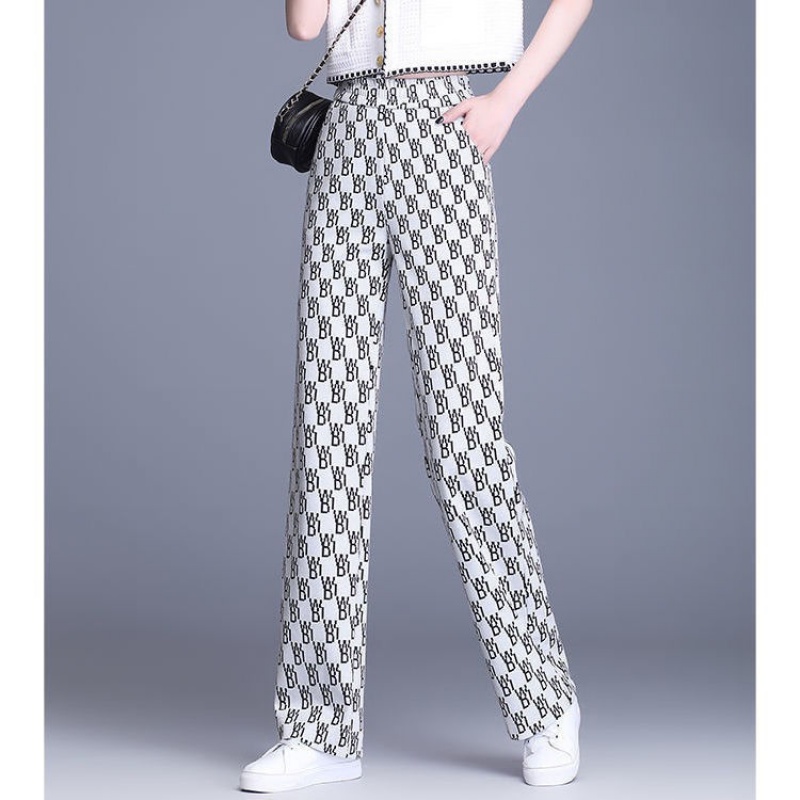 女不起球裤春夏韩版字母宽松直筒裤