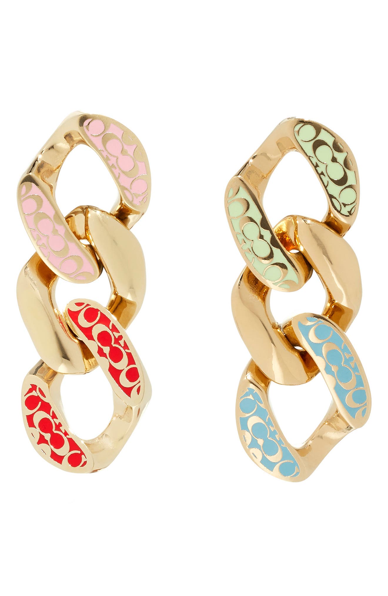 COACH Logo Quilt Mistmatched Link Earrings