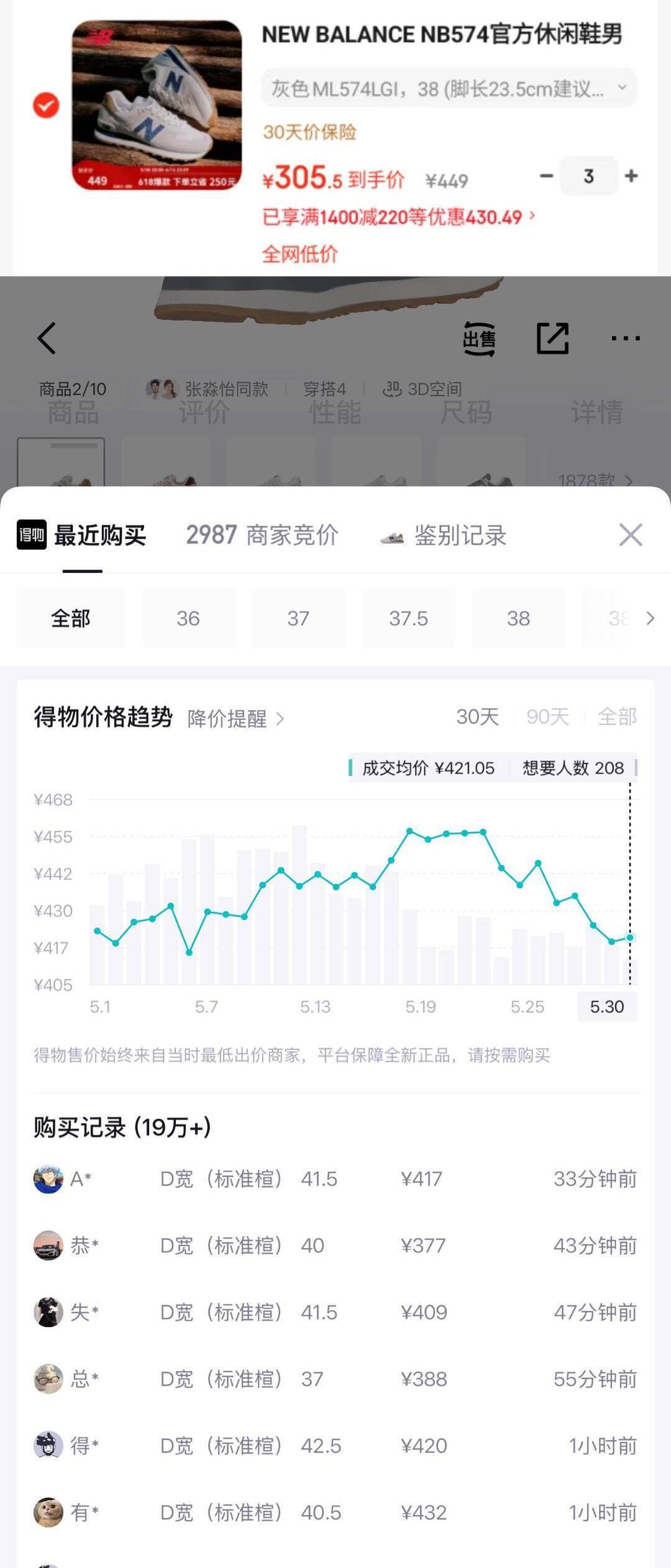 NB574运动鞋到手300元，得物售价409元