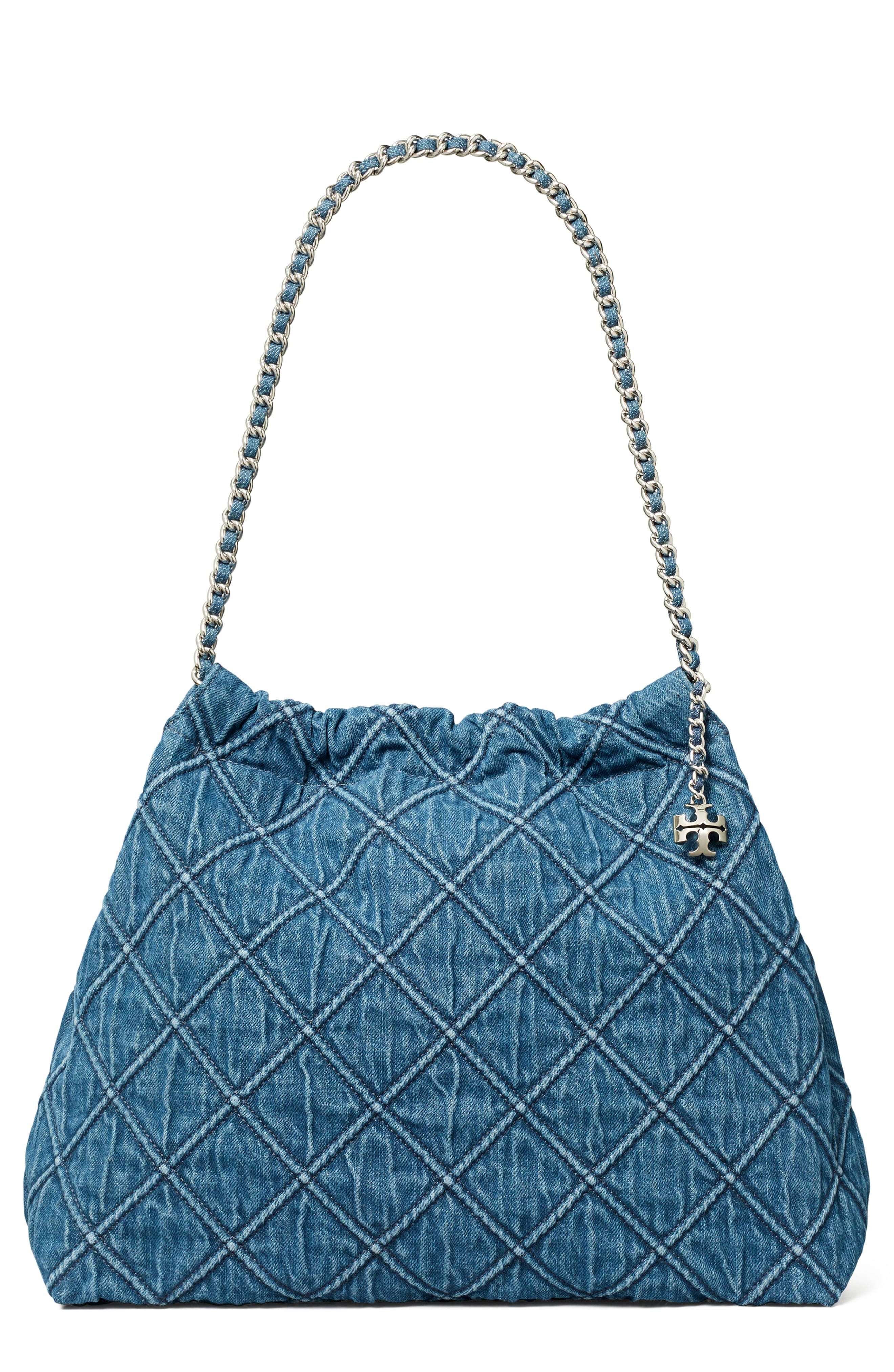 Tory Burch Fleming Soft Quilted Denim Hobo Bag