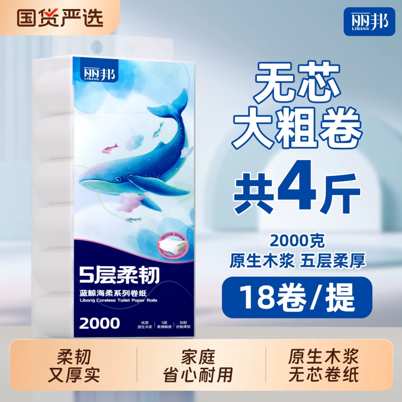 丽邦无芯卷纸家庭装厕所纸巾家用卫生纸厕纸实惠装手纸耐用大卷