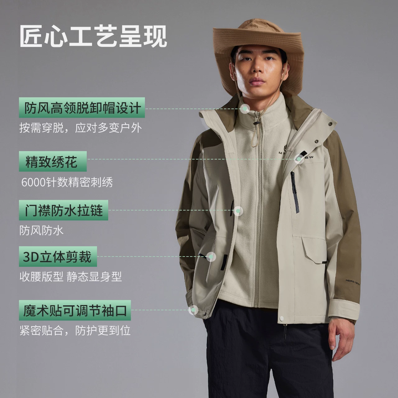 【林系列】美特斯邦威冲锋衣春季新款三合一