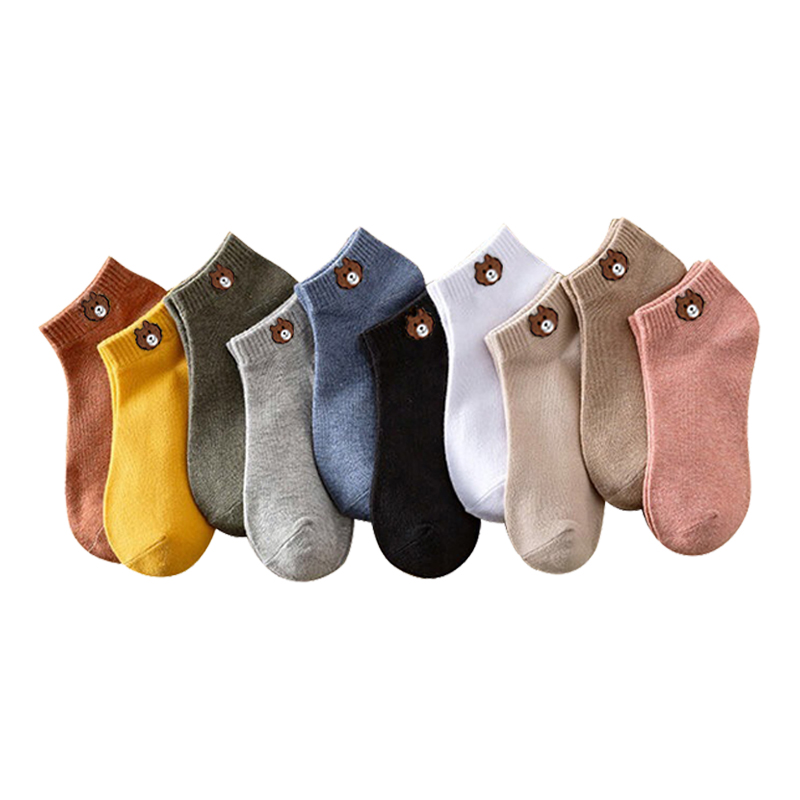 【稳定签到】日系纯色棉质小熊袜5双