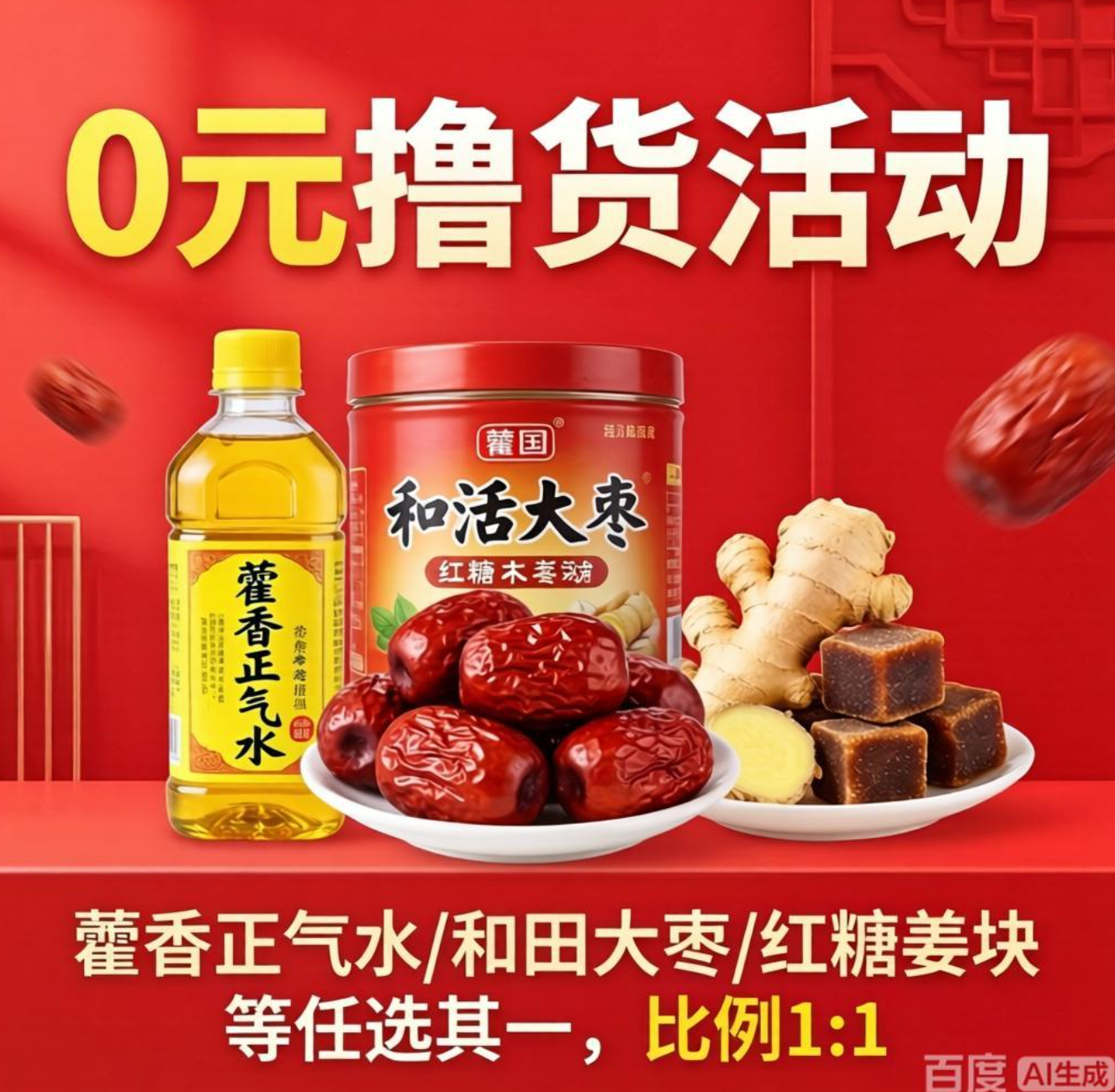 0元撸货活动：藿香正气水/和田大枣/红糖姜块等任选其一