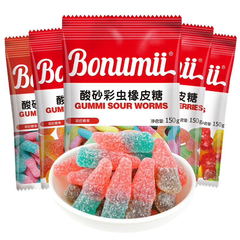 【宝奴咪】橡皮糖袋装酸砂彩虫可乐软糖200g