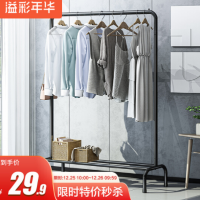 【好价】29.9元！溢彩年华 衣帽架 100cm 单层置物