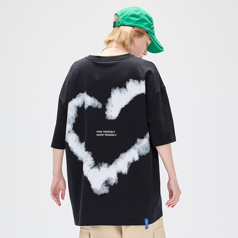 原创国潮印花烟雾爱心无性别短袖T恤