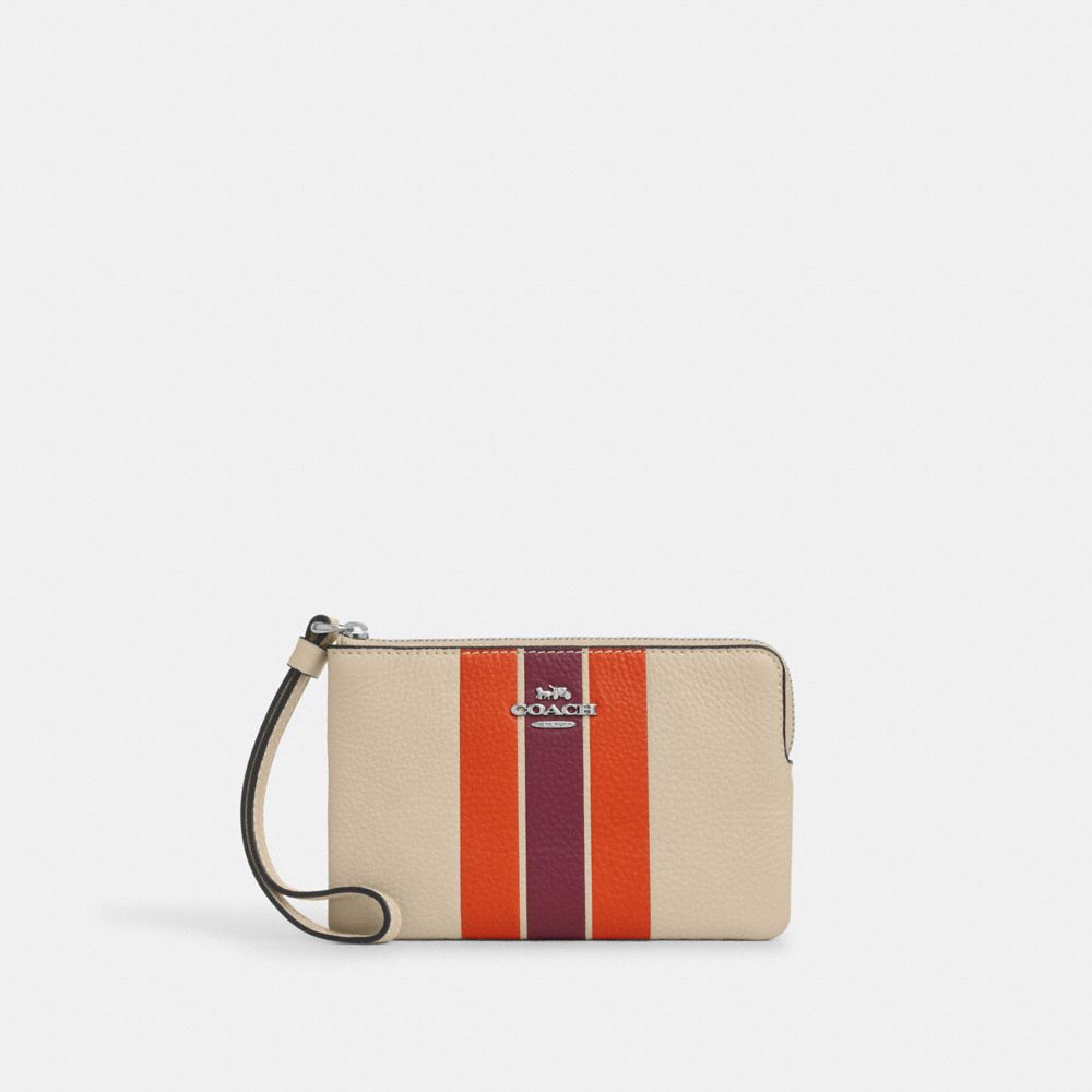 coach corner zip wristlet with stripe CAQ77-SV/IO