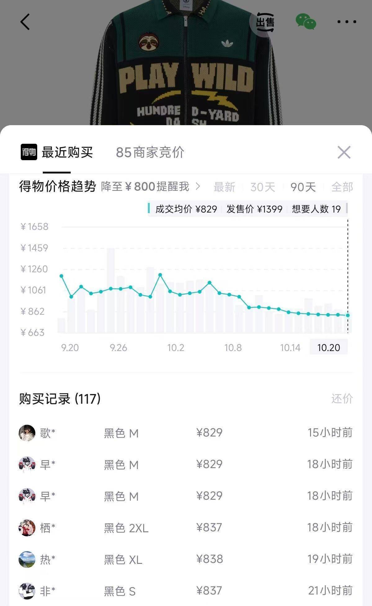 阿迪达斯疯狂动物城针织衫到手608元，得物同款价829