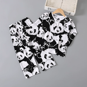 儿童夏季睡衣男童男孩空调家居服薄款长袖棉绸宝宝女童绵绸套装