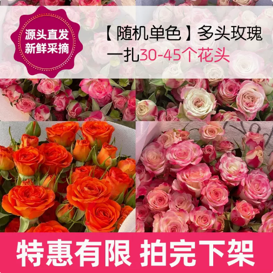 【仅限今天】19.9元包邮！花点时间多头玫瑰 共30-40朵