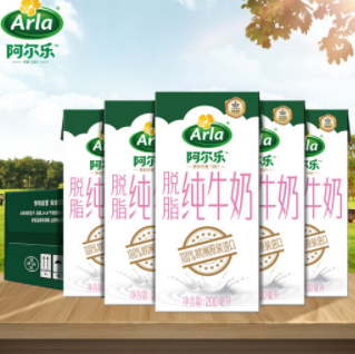 119元包邮！阿尔乐 德国进口3.6g蛋白质 124mg原生高钙 脱脂纯牛奶200ml*72盒