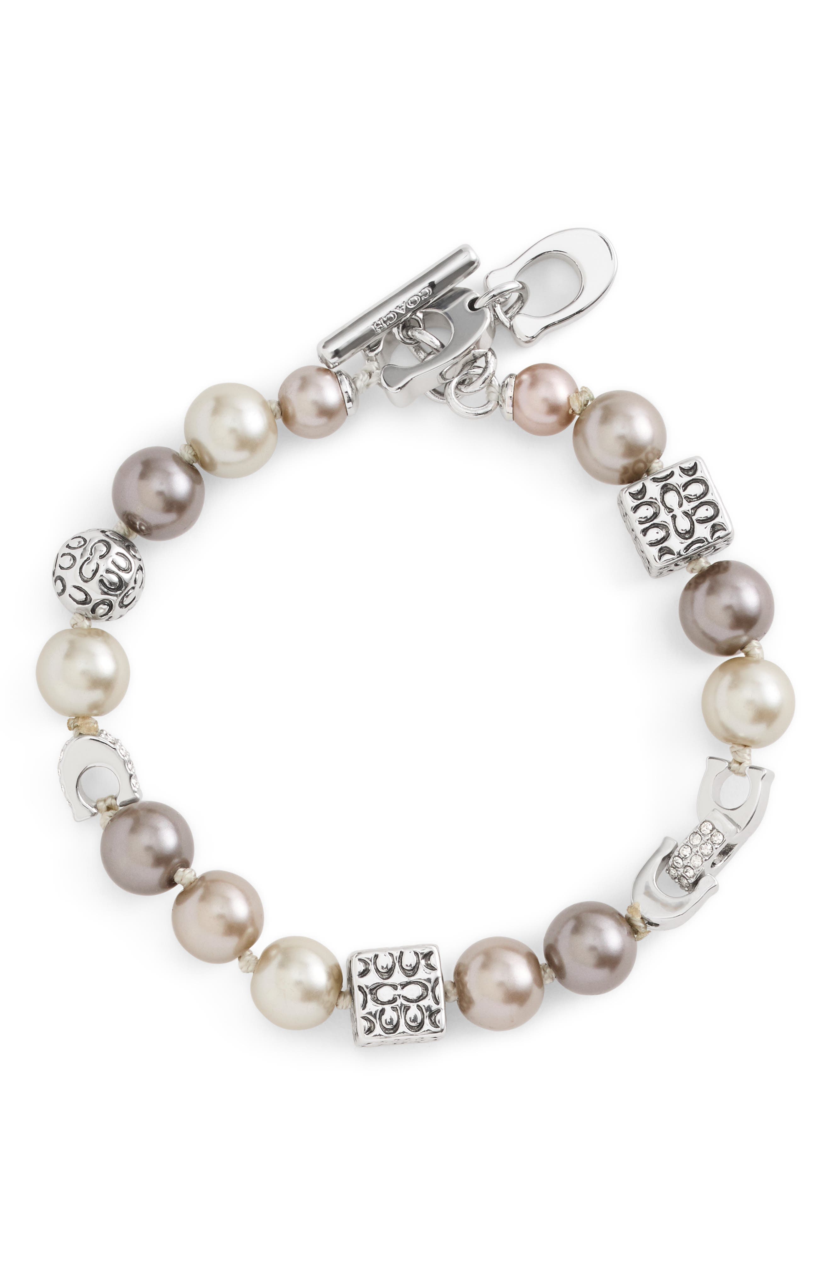 COACH Faux Pearl Orb Flex Bracelet