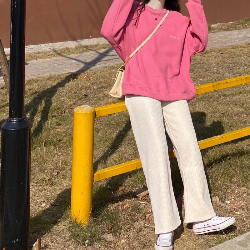 春季新款显瘦高腰蛇骨纹阔腿裤