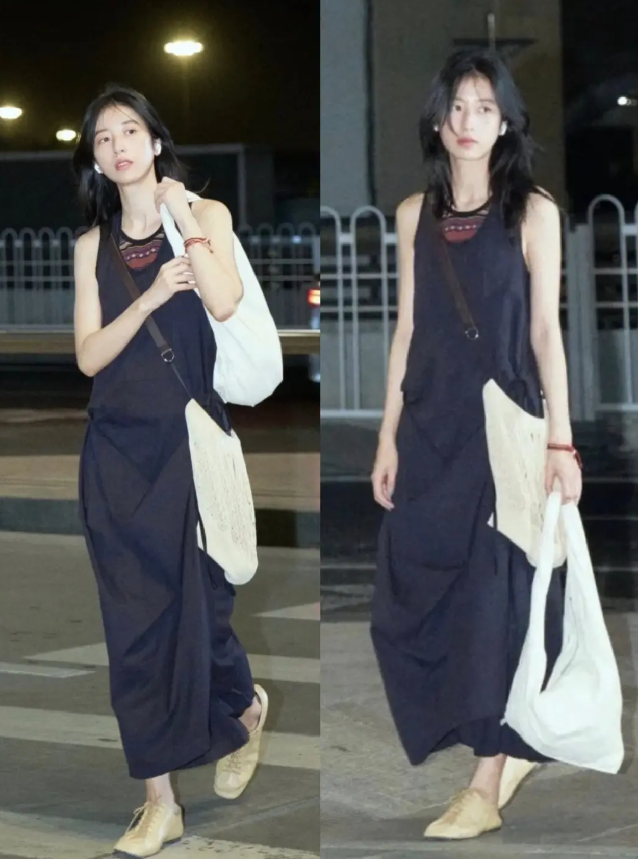 Zhou Yutong wearing 2026 trend white Derby Sneakers with a stylish casual outfit