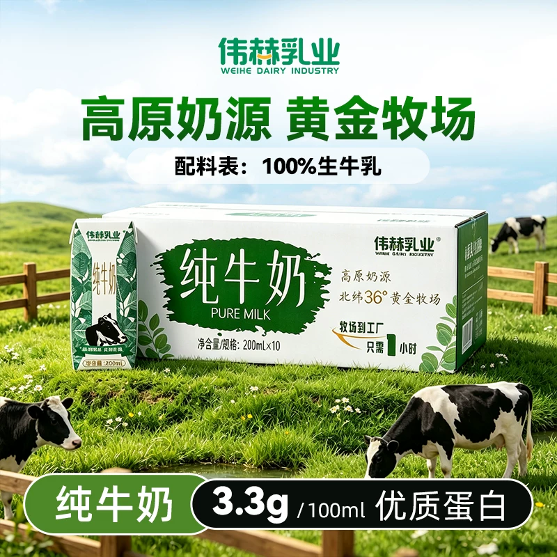 8月产 纯牛奶200ml*10盒整箱优质蛋白 100%生牛乳学生营养早餐奶