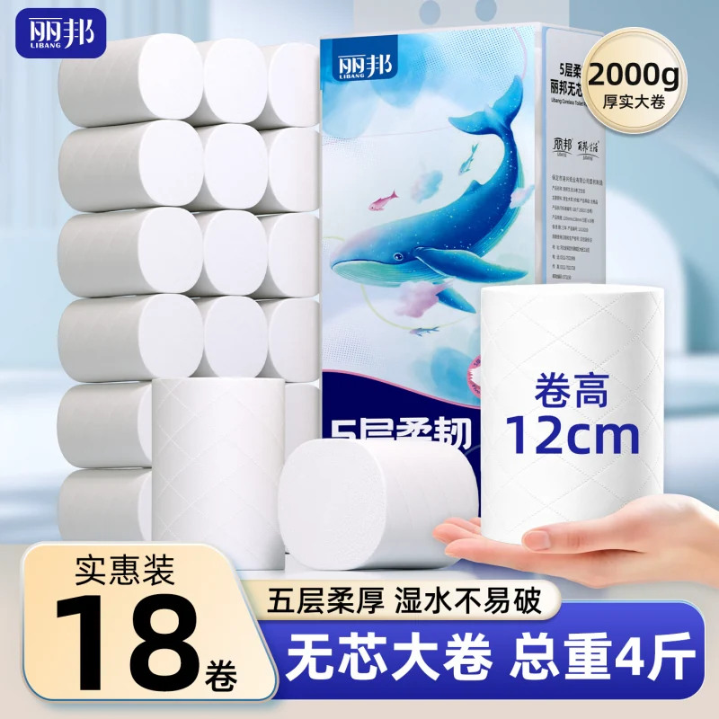 丽邦卫生纸卷纸家用厕纸实惠官方正品无芯卷筒纸宿舍手纸大卷原生