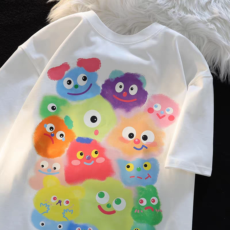 美式印花复古短袖t恤女宽松大码夏季