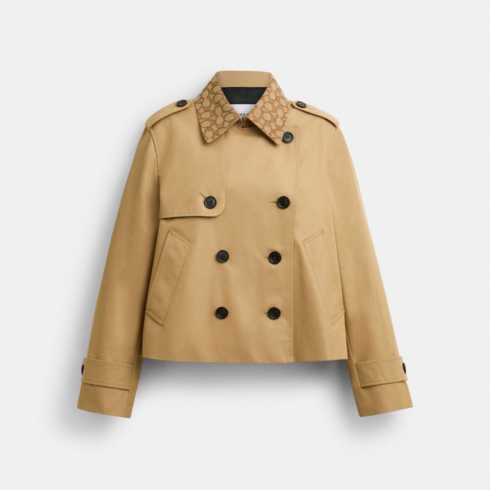 coach short trench coat with signature collar CAB91-KHA