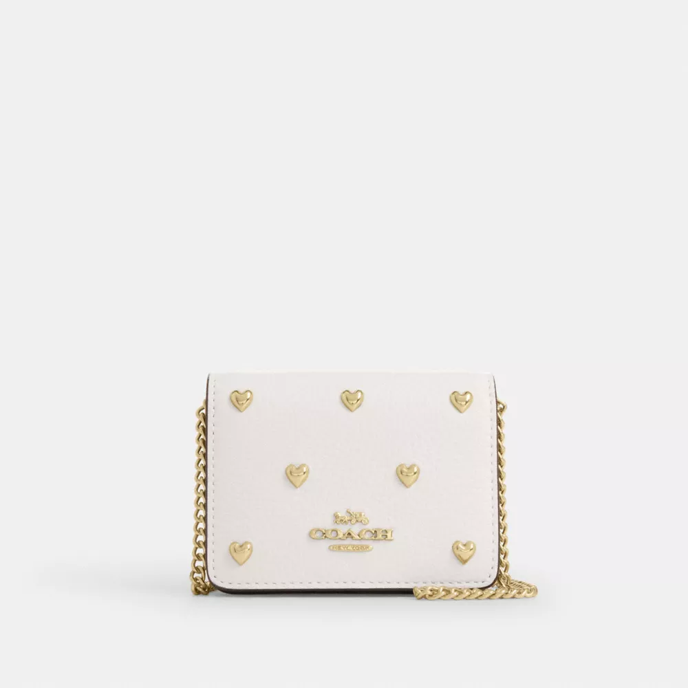 coach mini wallet on a chain with heart rivets CDE97-IMCHK