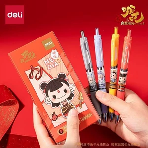 得力文具中性笔按动笔黑色0.5子弹头红笔学生用可定制笔广告笔企业展会礼品笔刻字商务圆珠笔s01升级超越k35