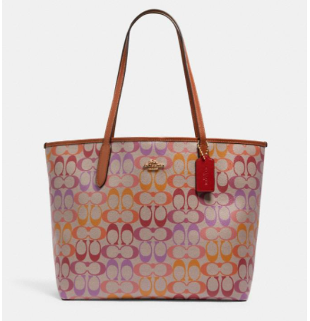 coach 蔻驰 pebbled city zip 女款真皮老花托特包 彩虹款