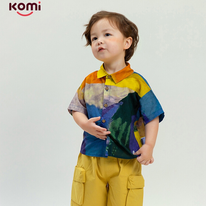 komi儿童短袖衬衫男女童夏季新款