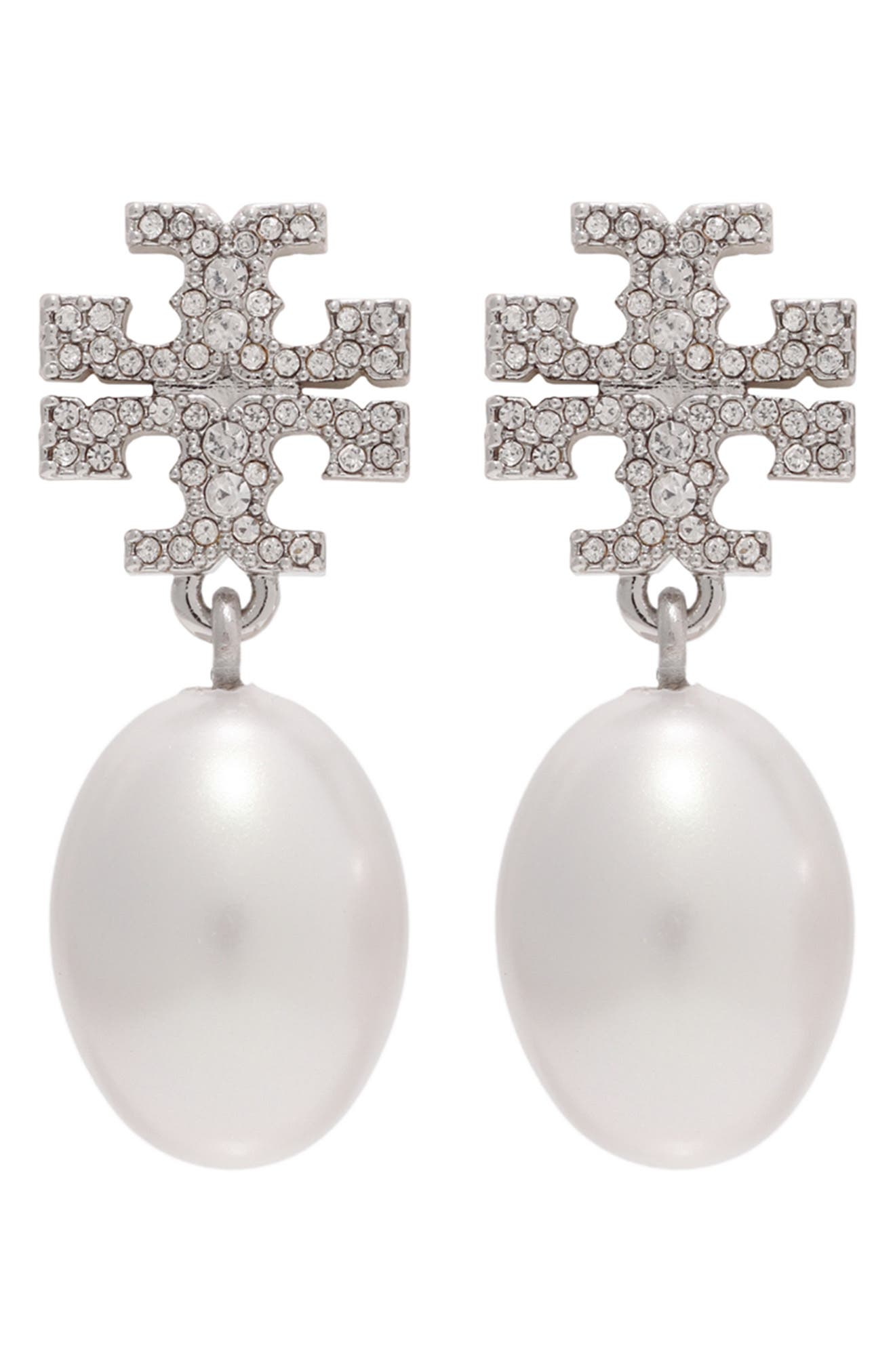 Tory Burch Kira Pavé Faux Pearl Drop Earrings