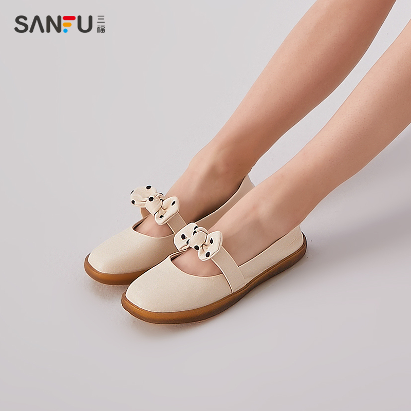 三福甜美蝴蝶结休闲单鞋平底鞋浅口休闲鞋女