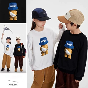 NASA WEEK新款潮牌圆领连帽卫衣男女儿童潮牌宽松百搭简约童装YB