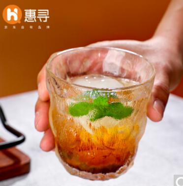 1.9元包邮！惠寻 日式冰川纹玻璃杯2个