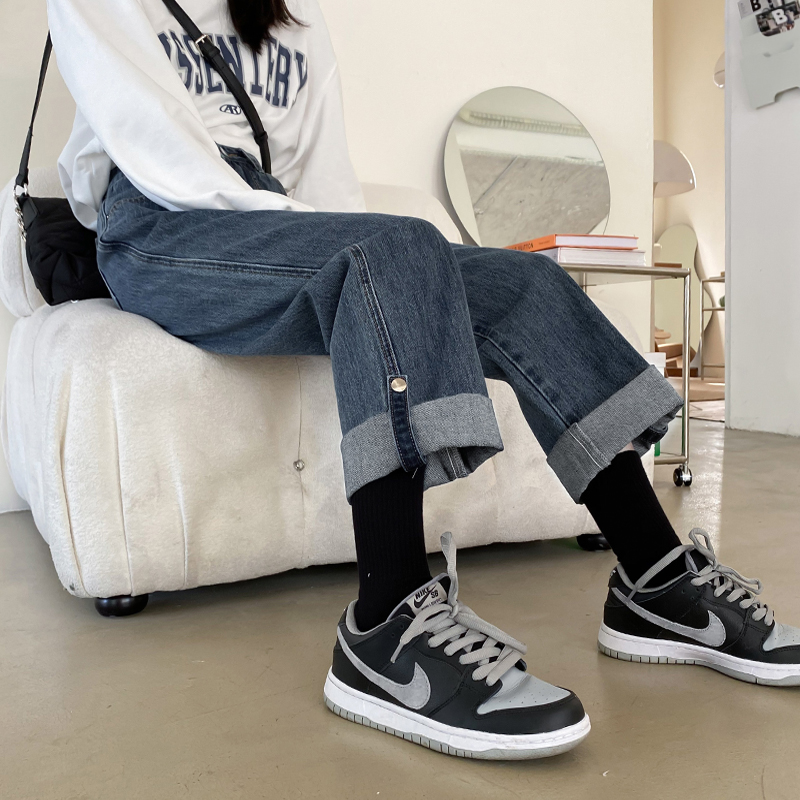 夏季2022新款卷边直筒牛仔裤