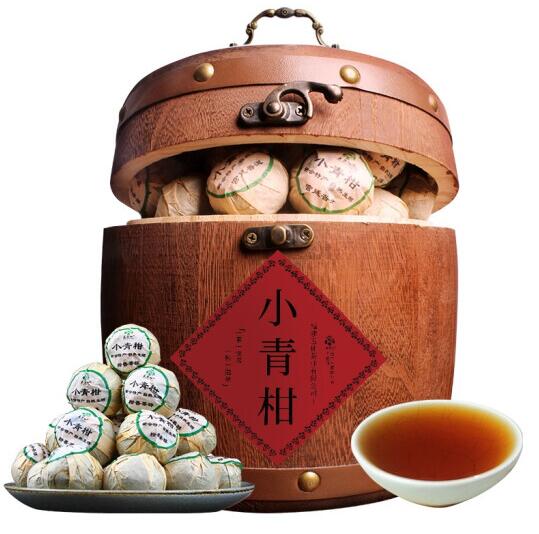 54元包邮！五茗仙 小青柑普洱熟茶实木桶礼盒 400g