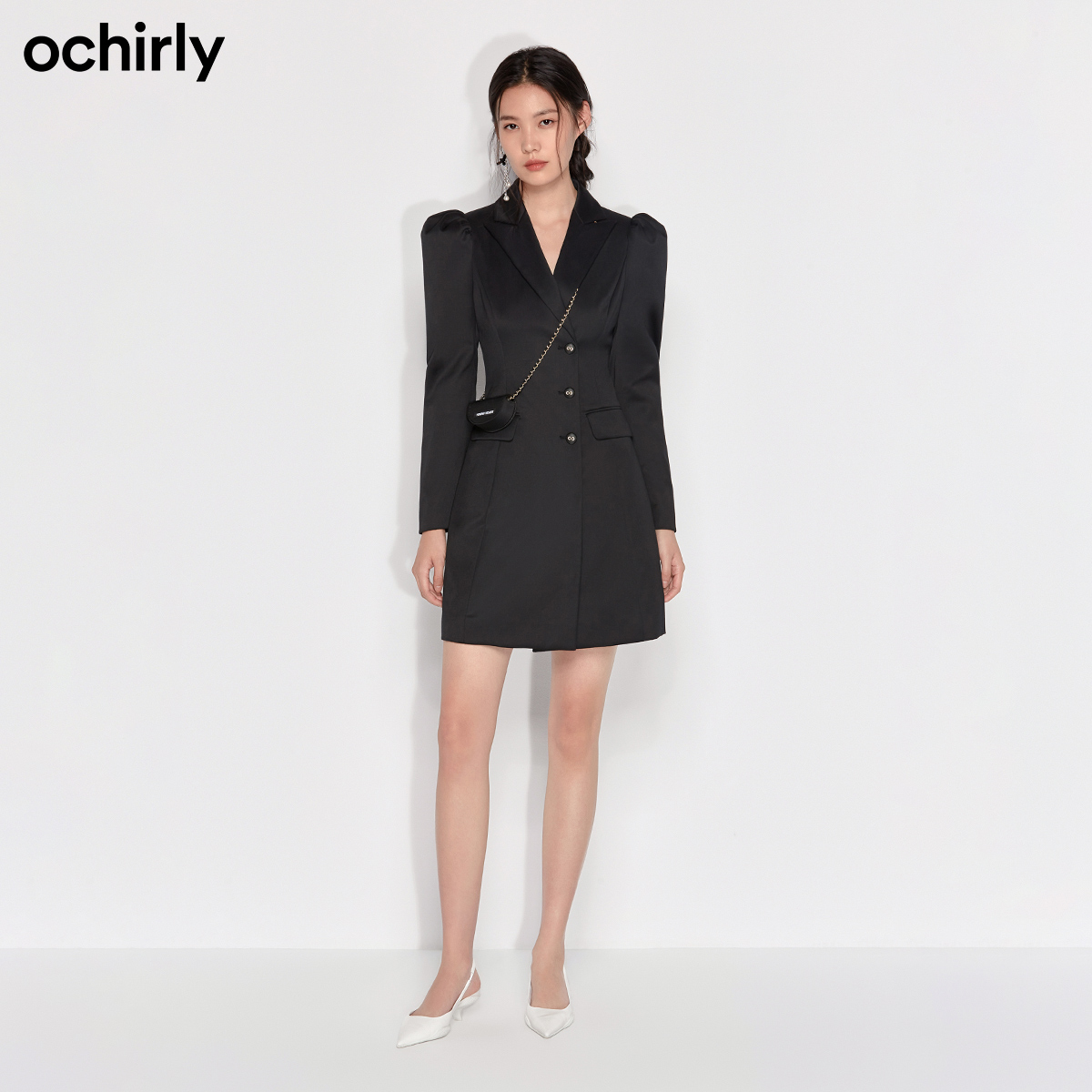 2件9折欧时力2022新春装羊腿袖挎包纺呢西装