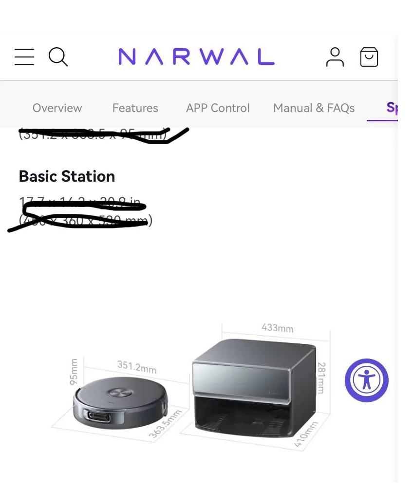 Narwal Flow 2 Clearance Space Narwal Flow 2 navigation runway clearance area in front of cabinet