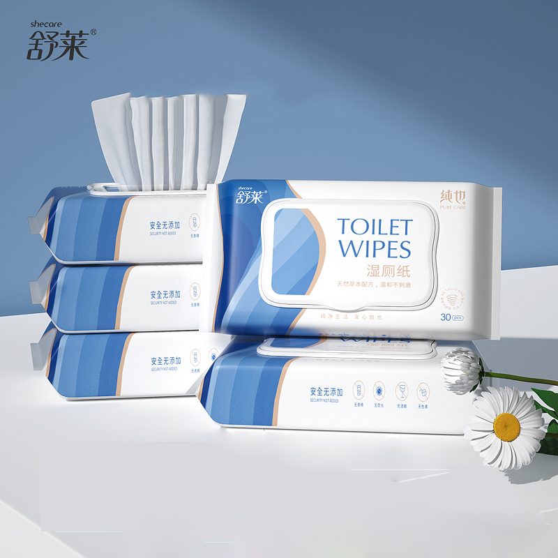 舒莱湿厕纸巾家庭实惠装30抽4包