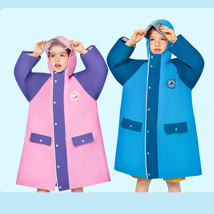 KK树儿童雨衣有书包位双袖口护脸面罩